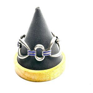 Vintage Italian Pietro Sorini Sterling Silver & Cobalt Enamel Link Bracelet